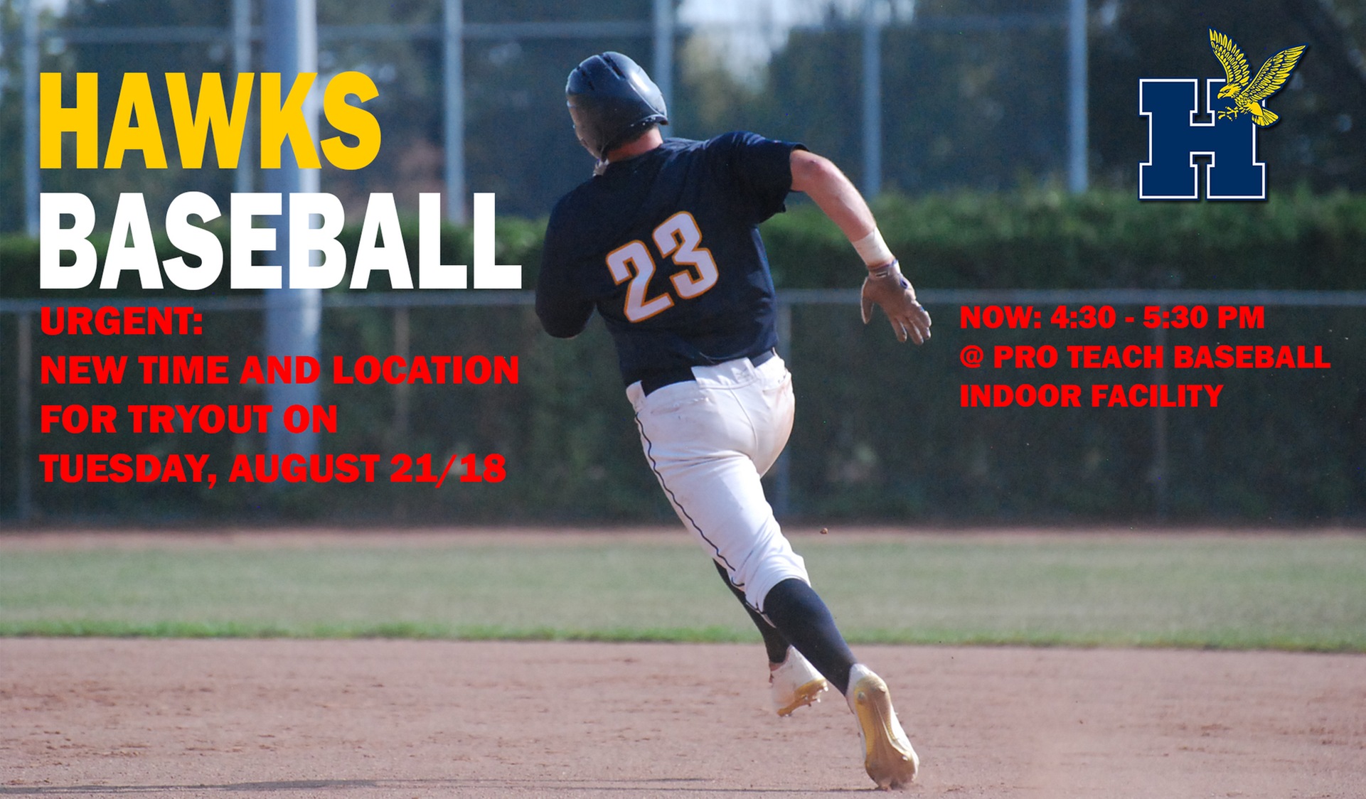 NEW TIME AND LOCATION FOR TUESDAY MEN'S BASEBALL TRYOUT