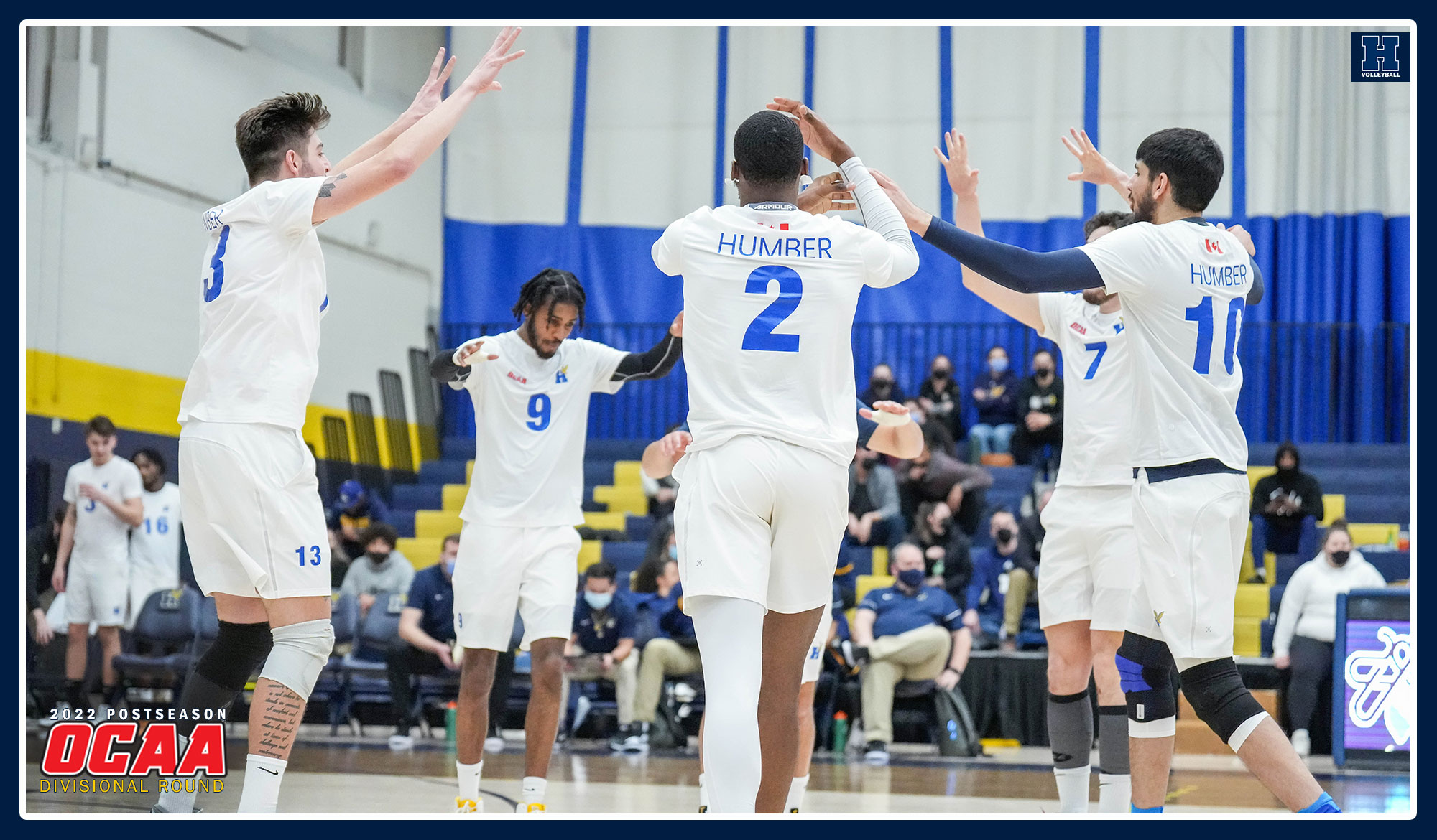 Men's volleyball celebrating a point against Conestoga