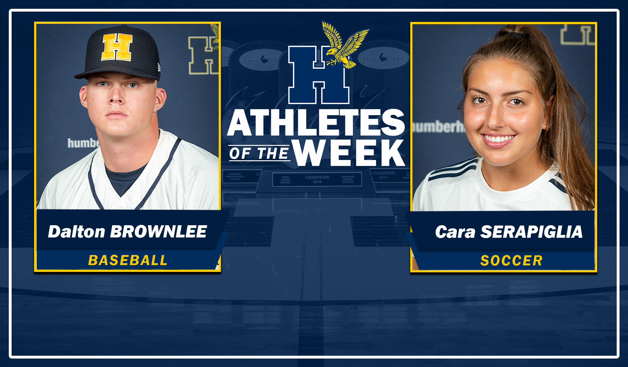 Brownlee and Serapiglia headshots for athletes of the week