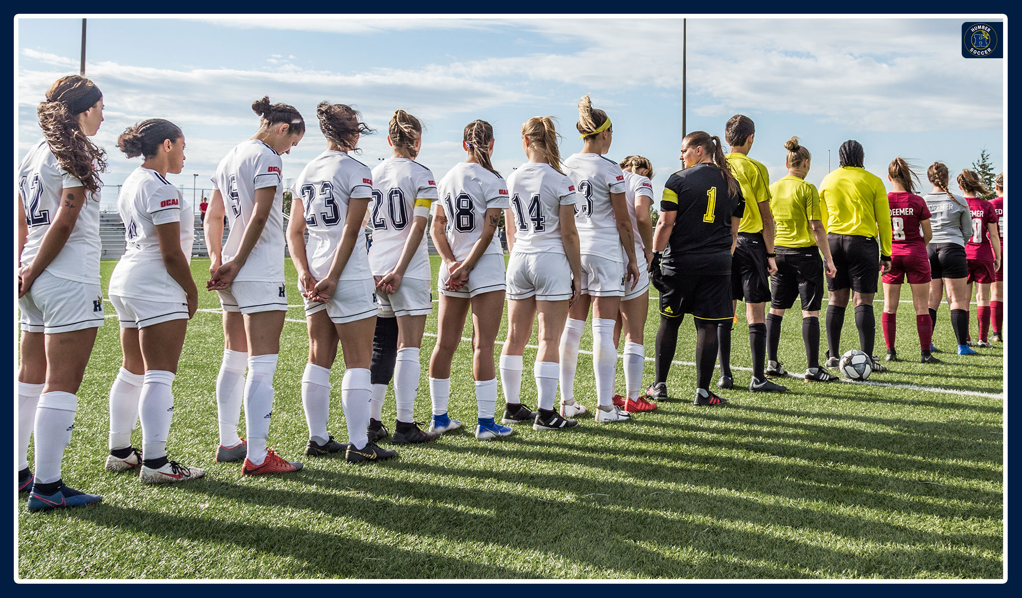 Women's soccer lineup for pre-game ceremonies
