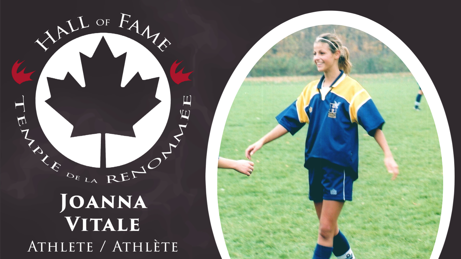 Joanna Vitale with the CCAA Hall of Fame logo